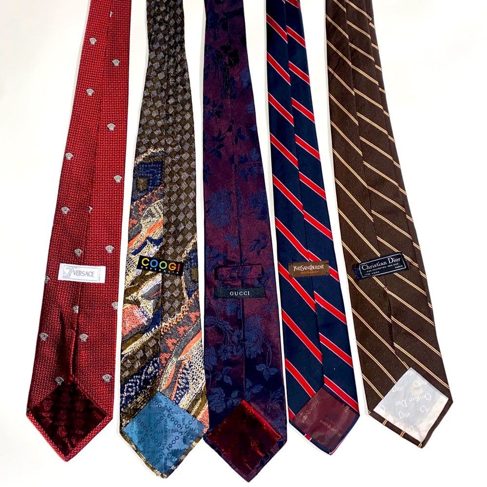 5 NECK TIES-VERSACE,COOGI,GUCCI,YSL,CHRISTIAN DIOR